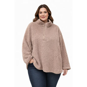 Koolaburra by UGG Sherpa Pullover 3X Taupe Cozy Fleece Quarter Zip Jacket